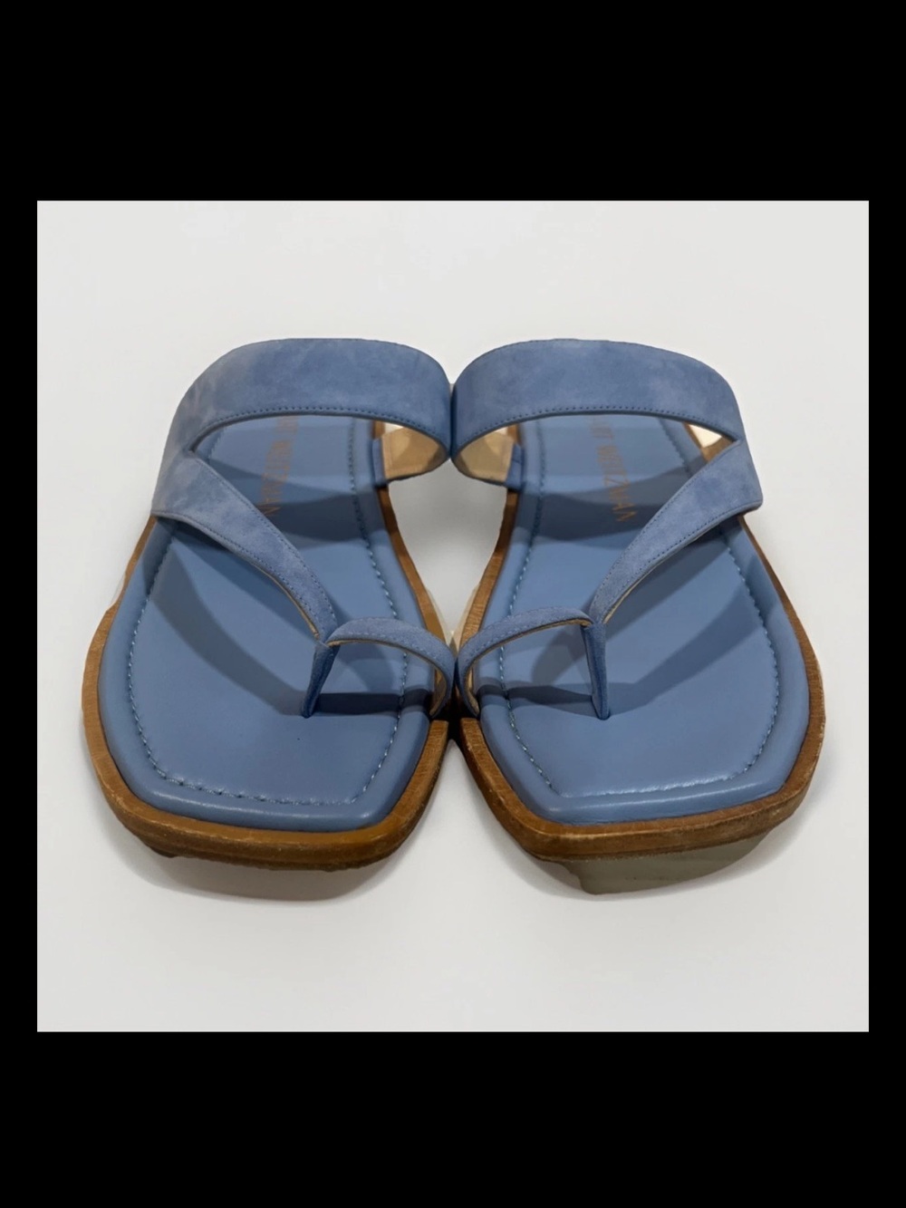 Stuart Weitzman Lyla Sandal Blue Slide On Suede Hobo Classic USA 10 Toe Strap